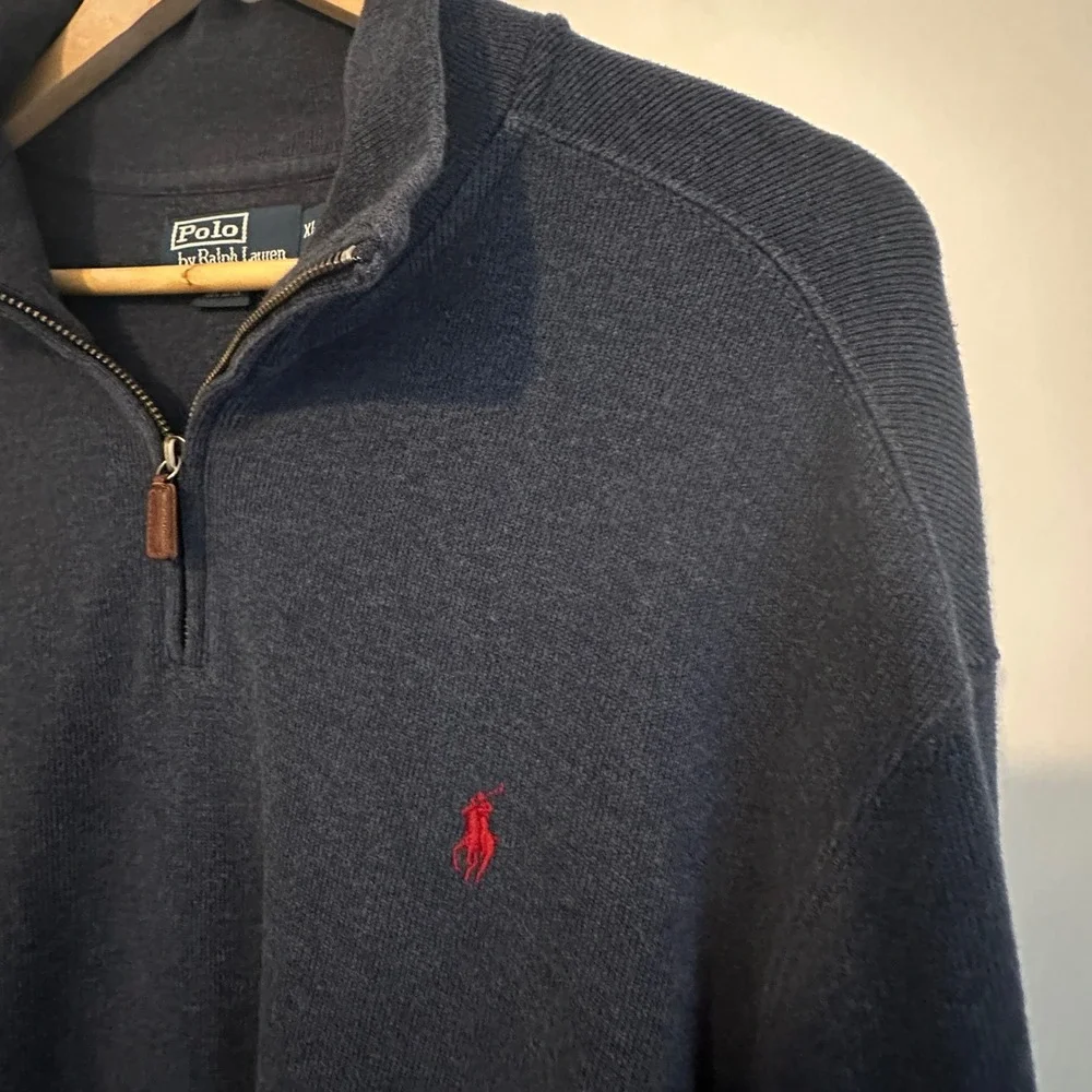 Polo Ralph Lauren Mens Navy Blue Ribbed 1/4 Quarter Zip‎ Mens XL Cotton Sweater